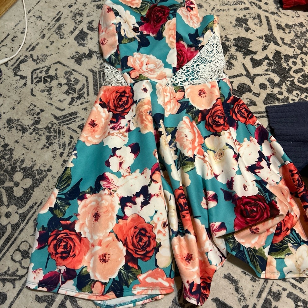 Jodi Kristopher Pink and Blue One Shoulder Fit and Flare Dress